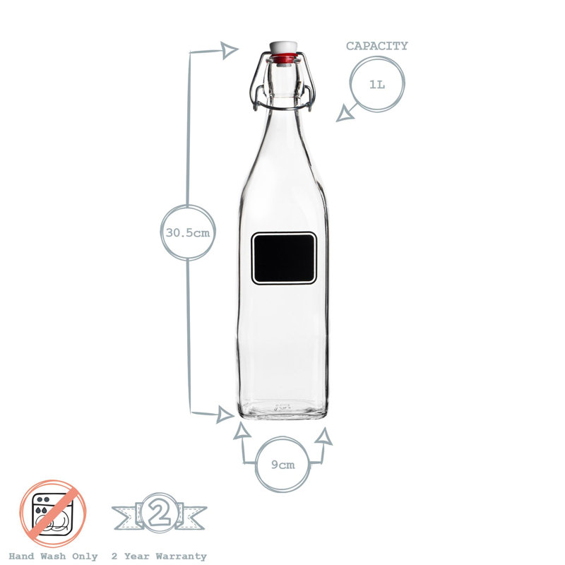 Lavagna Glass Swing Bottle with Label, 30.5cm H x 9cm W x 9cm D