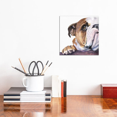 «Peek a Boo English Bulldog Puppy» par George Dyachenko - impression sur toile tendue