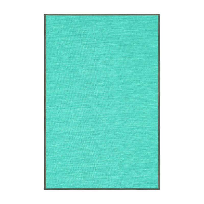 Tapis turquoise / rectangulaire en laine tissée à la machine Adheesh