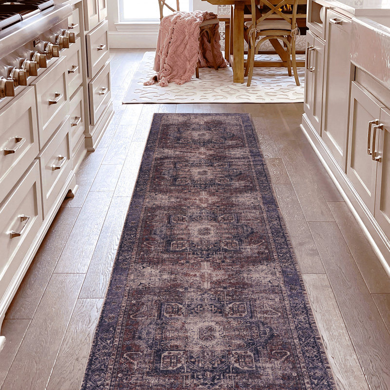 Washable Non-Slip Area Rug Runner 2'6''X10', Low-Pile For Bedroom, Living Room, Kitchen  Burgundy  - Non-Shedding, Pet Washable, Low-Pile, Non-Slip, Non-Shedding Atmosphere