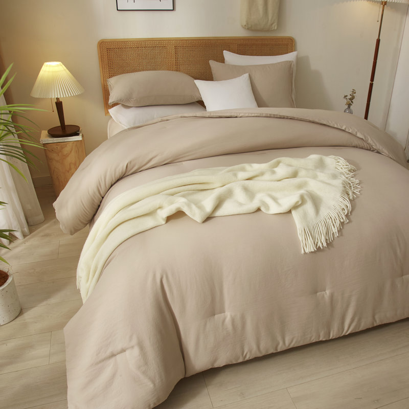  Ensemble d'édredon en microfibre toutes saisons 3 pièces 90g, Édredon pour grand lit + 2 taies décoratives sta, Kaki
