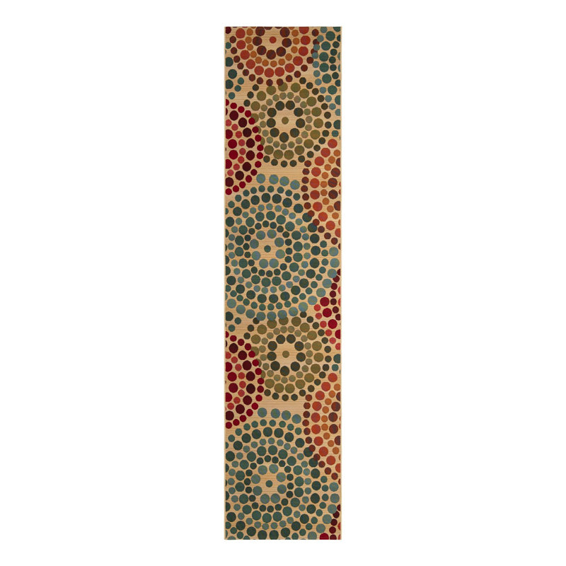 Tapis intérieur / extérieur vert / beige / rouge / turquoise Deweese, Tapis de couloir 2 pi 7 po x 12 pi