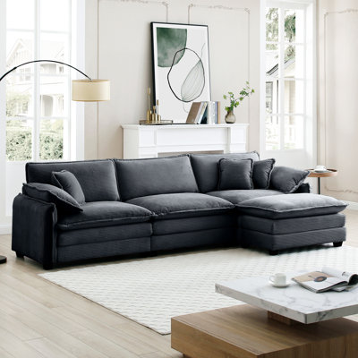Canapé modulaire en L surdimensionné à 3 places en velours côtelé gris, repose-pieds et amovible, idéal pour les salons avec repose-pieds, avec coussins décoratifs en tissu doux