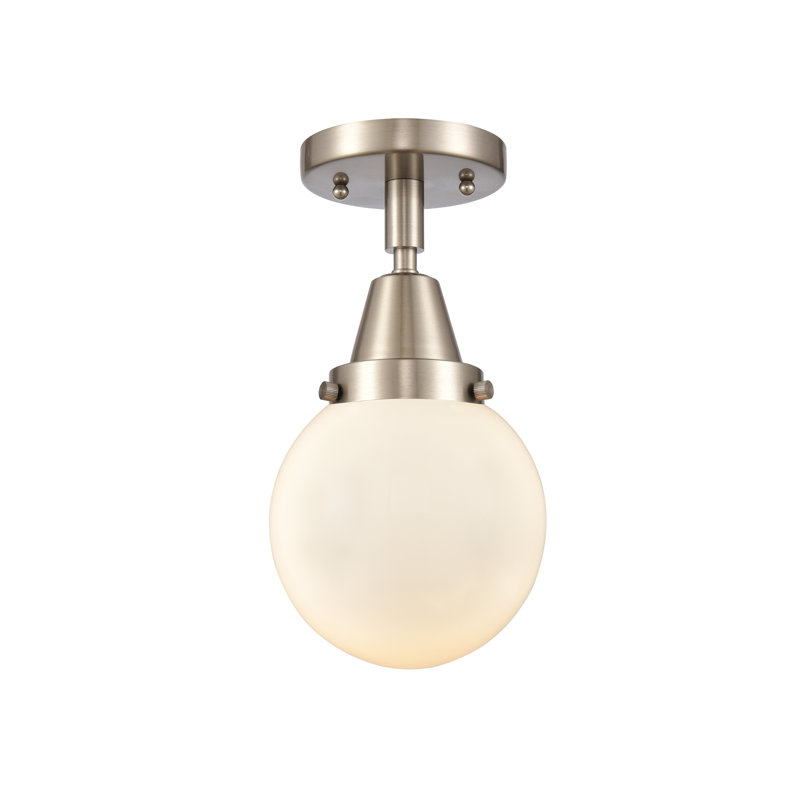 Amede Glass Flush Mount, Matte White, Brushed Satin Nickel, 10.75" H x 6" W x 6" D