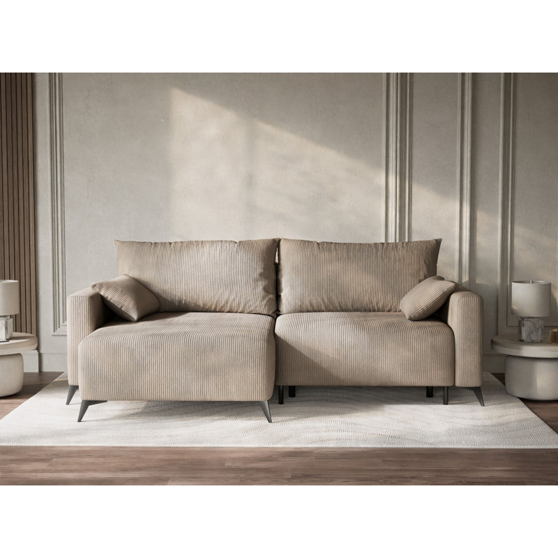 3 Seater Reclining Corner Sofa , Left Hand Facing, Velvet - Beige