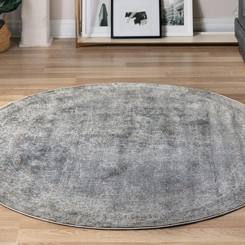 Folmar Oriental Fume Gray Area Rug, Round 7'