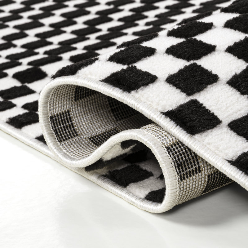 Tapis noir / blanc Finn High-Low, Tapis de couloir 2 pi x 8 pi