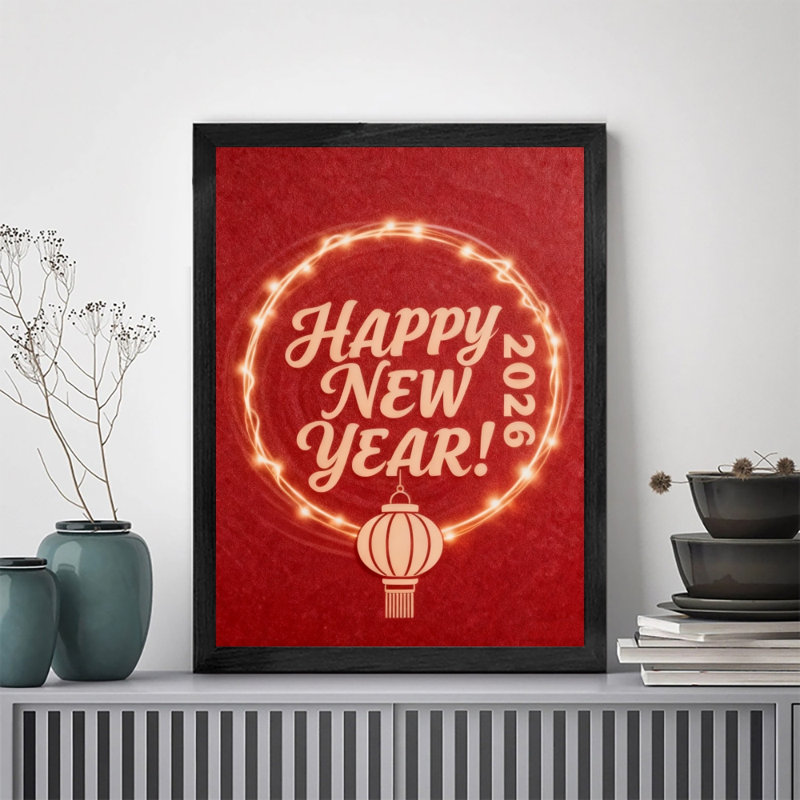 Art encadré noir, bonne année, bonjour 2026, impressions murales de style rétro, H 17 po x l 13 po
