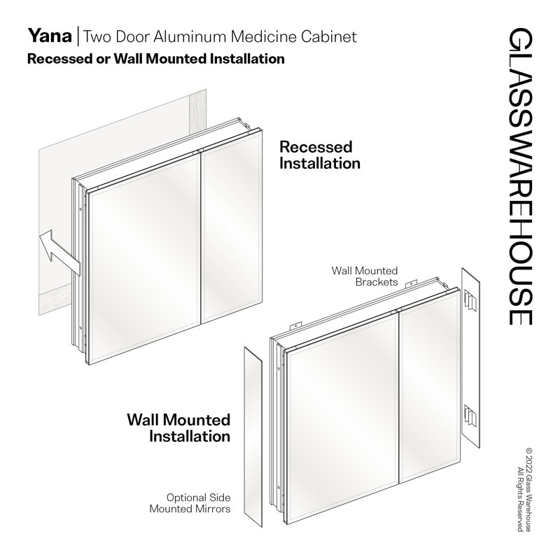 Recessed Frameless 2 Doors Medicine Cabinet with Adjustable Shelves