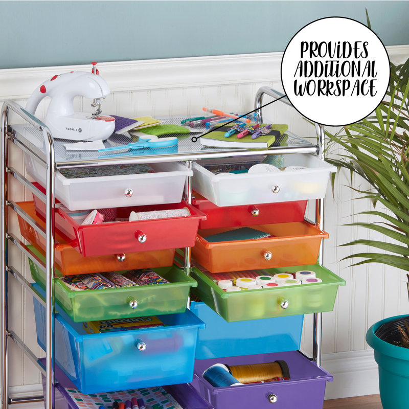 Assorted 12-Drawer Mobile Organizer with Chrome Frame