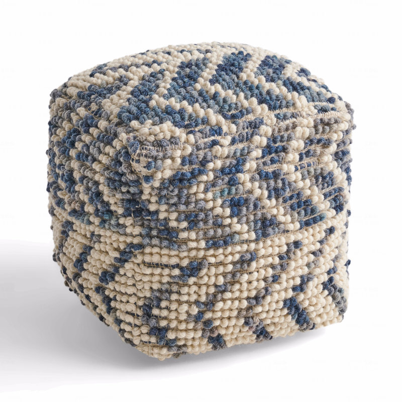 Wool And Cotton Upholstered Pouf Ottoman