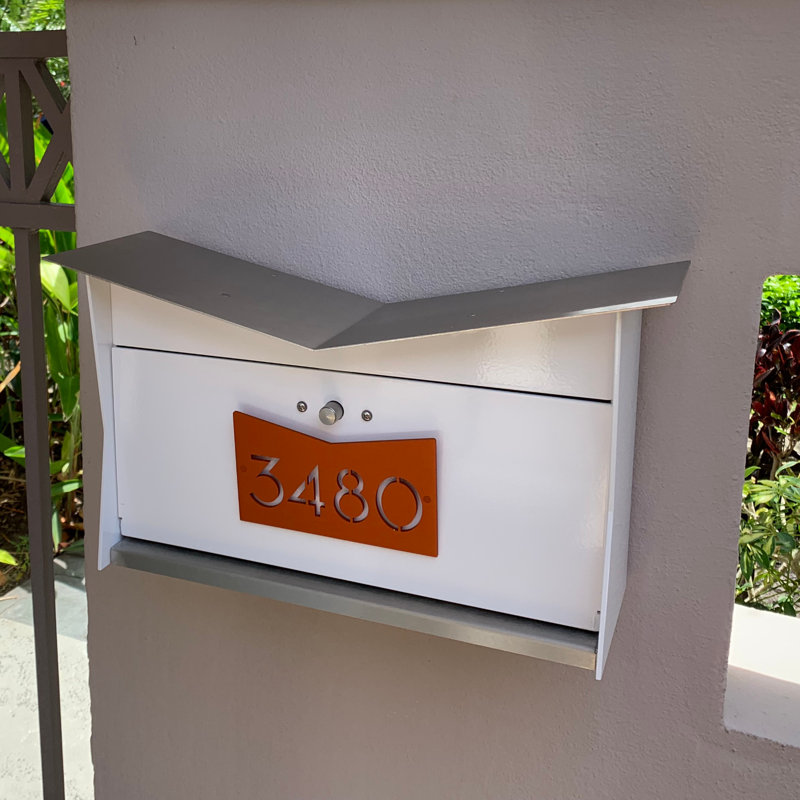 Boîte aux lettres murale ButterflyBox, Blanc arctique / orange, Oui