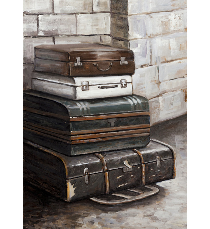 Quatre vieilles valises de voyage - Toile brune encadrée
