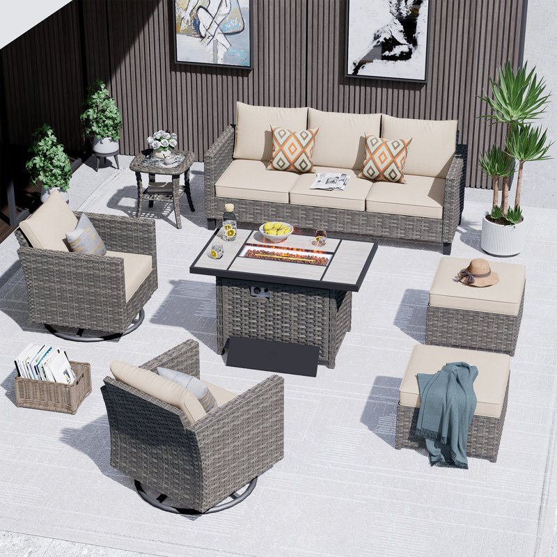 GRST Rattan Sofa Seating Group with Cushions, Beige