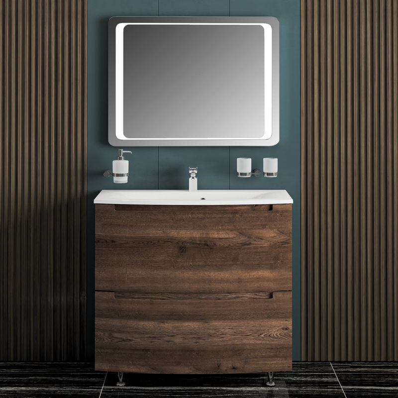 Meuble-lavabo mural moderne avec lavabo | Panneau de fibres à densité moyenne non-toxique ignifuge MDF-23 + 12L-Diamond Collection 24 po
