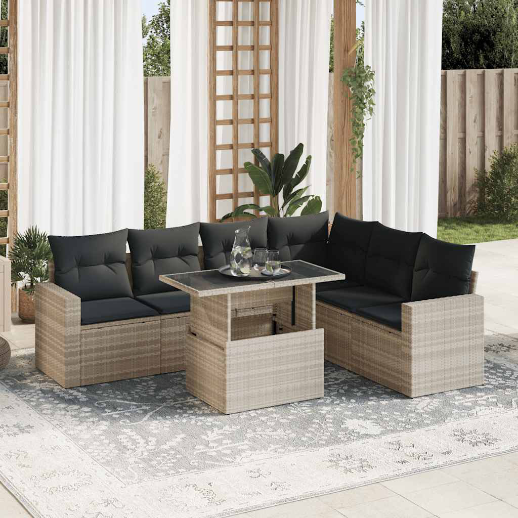 Vidaxl 7-Tlg. Garten-Sofagarnitur Mit Kissen Beige Poly Rattan