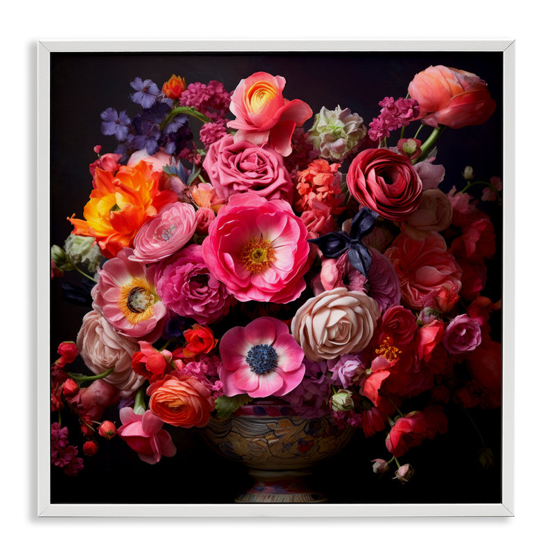 Bouquet foncé foncé par Lazar Studio bg-072, Estampe numérique encadrée blanc bord de mer, H 17 po x l 17 po