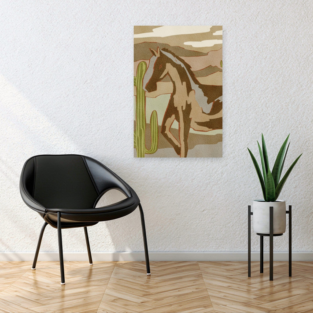 Wild Desert Horse Abstract Rustic Serene Cactus Horse Landscape Nature Wall Art Print