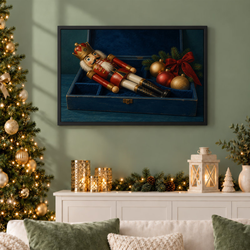 Art mural sur toile rouge et or, casse-noisette avec décorations de Noël, H 16 po x l 24 po