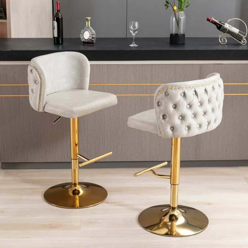 Modern PU Upholstered Swivel Bar Stools With Adjustable Seat Height And Tufted Back, Perfect For Home Pub And Kitchen Island (Set Of 2)