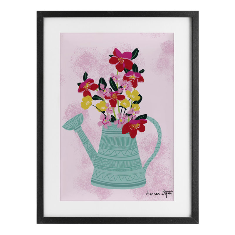 «Flora local in Watering Can», reproduction encadrée sous verre, design par Hannah Byatt, H 20 po x l 14 po