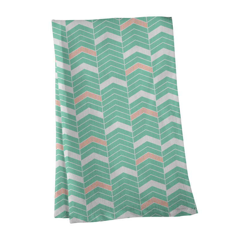 Stephenie Tea Towel Kitchen Towel, Sea Green/Orange, Cotton Twill