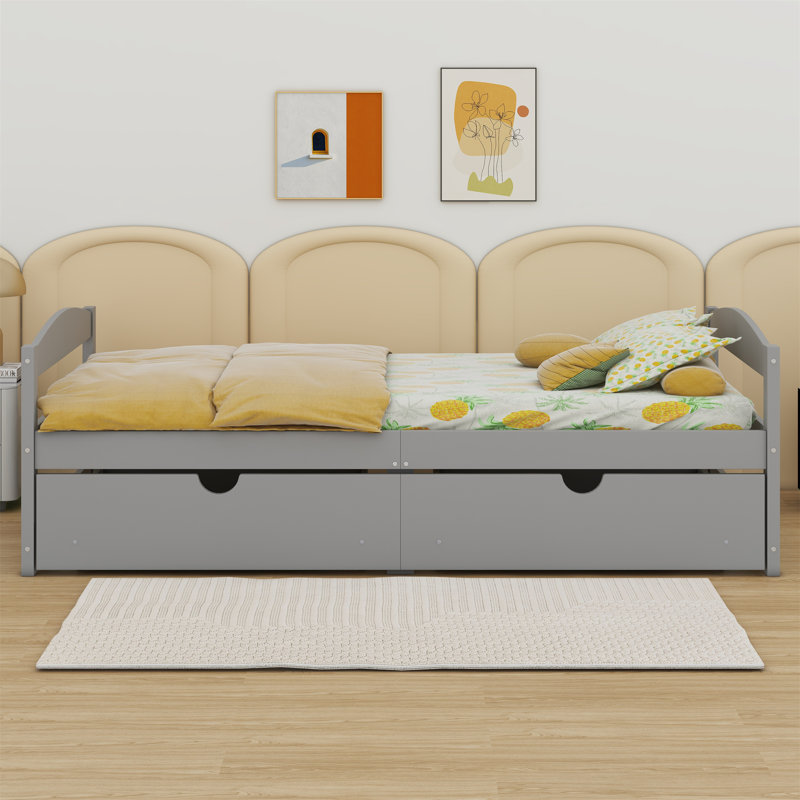 Lit plateforme avec deux tiroirs, Gris