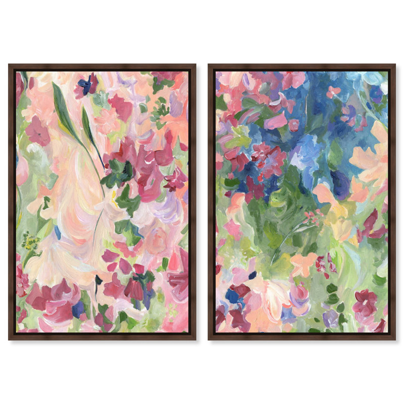 Ensemble de deux toiles encadrées « Perdu au paradis » par Art Remedy, cadre en noyer, 36 x 54, H 55 po x l 37 po