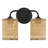 2-Light Rattan Bathroom Vanity Light, Matte Black Metal Double Wall Sconce with Cylinder Woven Rattan Shades, Farmhouse Coastal Wall Mount Light for Bathroom Bedroom Mirror