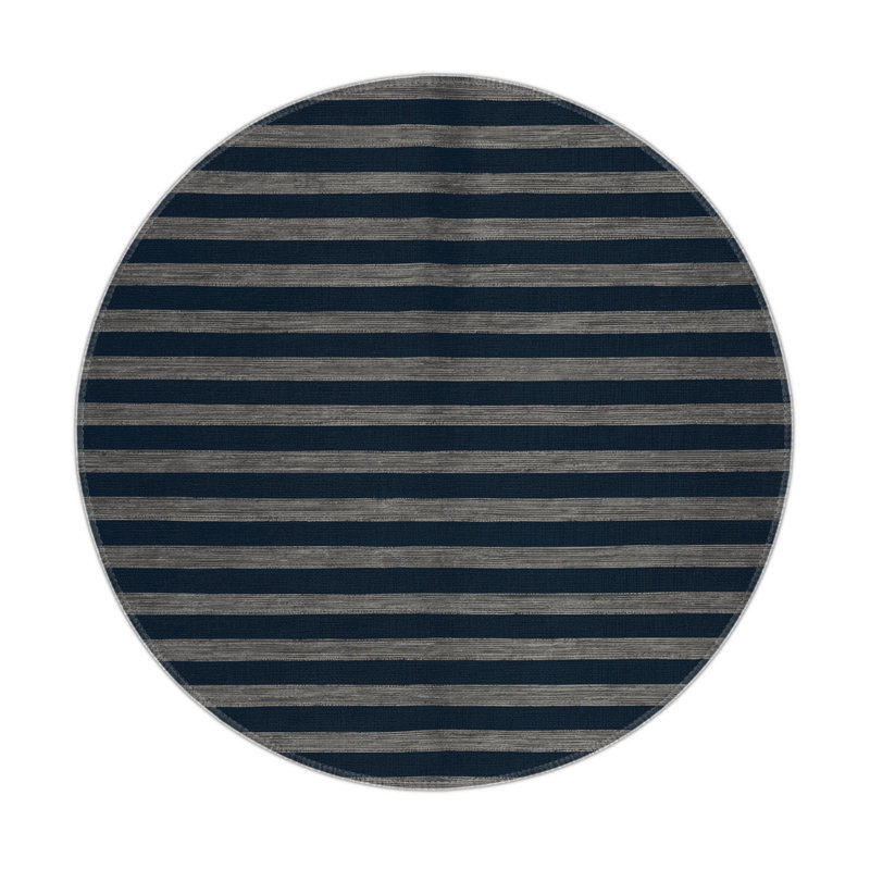 HorizontalStripes Gray Indoor and Outdoor Area Rug, Round 5'