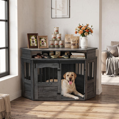Meuble de coin pour cage de chien de 132 cm avec rangement