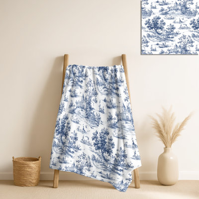 Classic Toile – Blue Rustic Plush Blanket, Country Fleece Throw