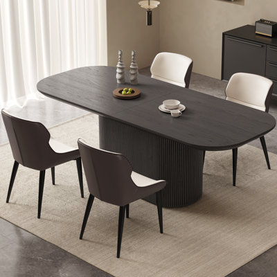 86.61" Modern Oval Black Dining Table for Kitchen, Bar, Living Room