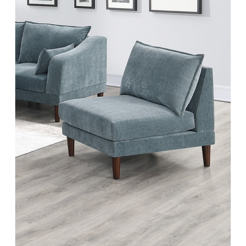 Contemporary 6Pcs Modular , Fabric, 4 One Arm Chairs, 1 Armless Chair, , Appealing Look 4X 1X Wood Leg, Gray Suede