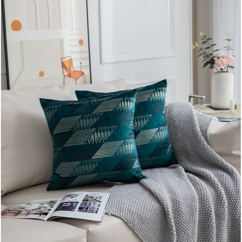 Diamonds Pattern Square Pillow Cover Set Of 2, Teal