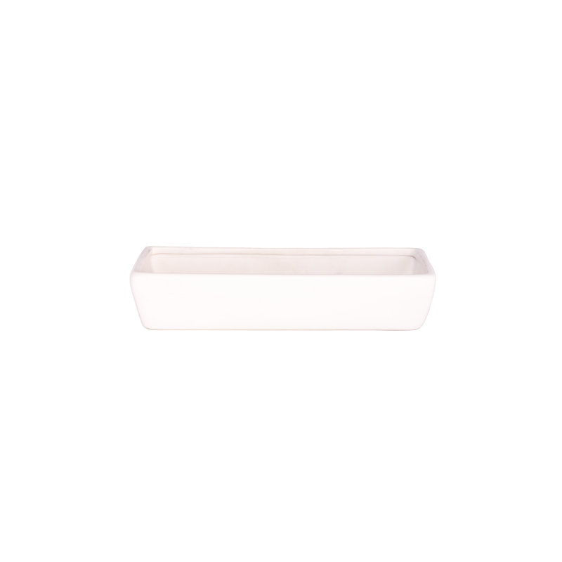Ceramic Low Rectangle Pot Matte Finish White-3.00"H