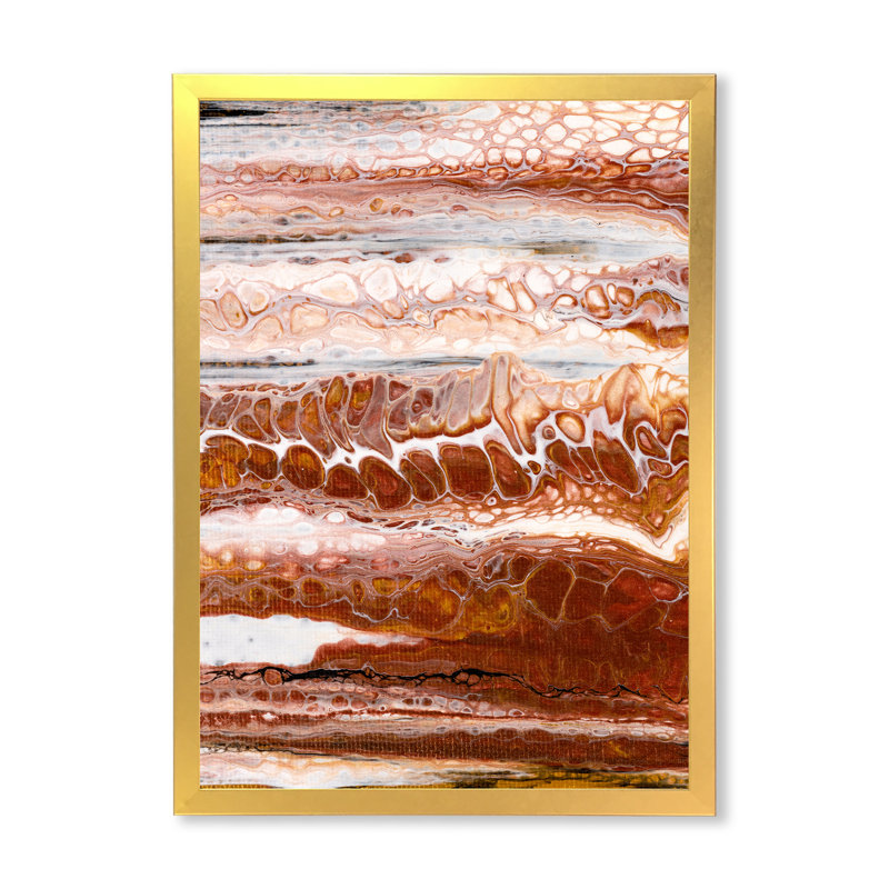 Art de formes organiques en marbre brun et noir - œuvre d'art moderne sur toile, Impression dorée sur toile encadrée