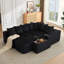 Canapé en U de 137,5 pouces avec charge USB et sans fil, table basse, repose-pieds mobile, aucun assemblage requis, conception modulaire surdimensionnée, velours côtelé, noir-496101621