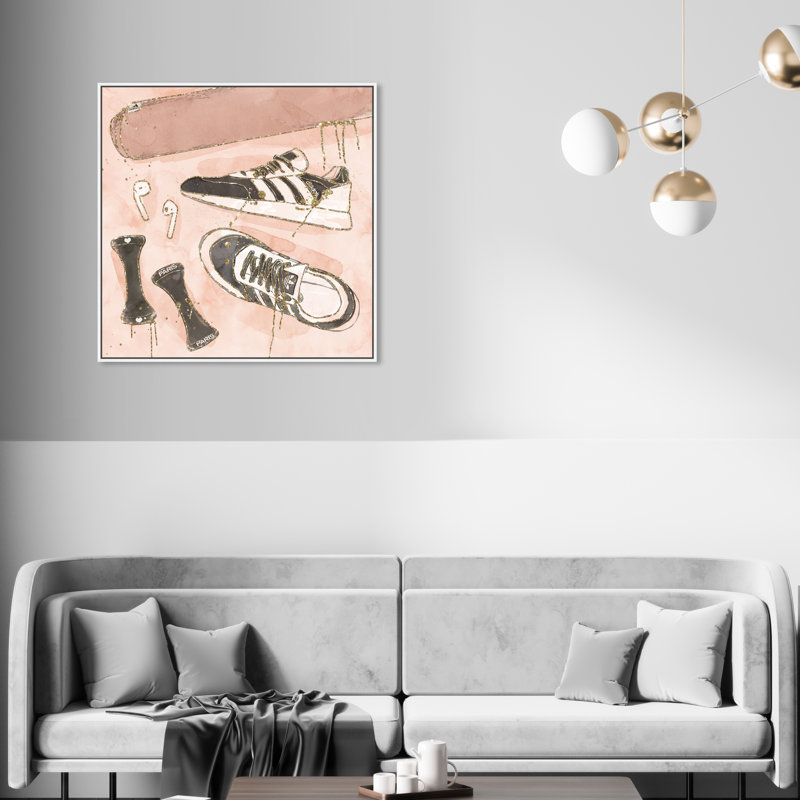 Workout routine Glam Shoes - impression d'art graphique, H 30 po x l 30 po x 1,5 po, White Framed