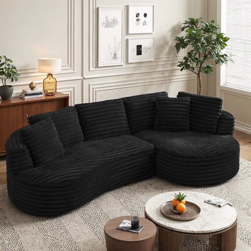 Canapé modulaire incurvé de luxe moderne en L, revêtement en velours côtelé, surface capitonnée, aucun assemblage requis, 4 sièges