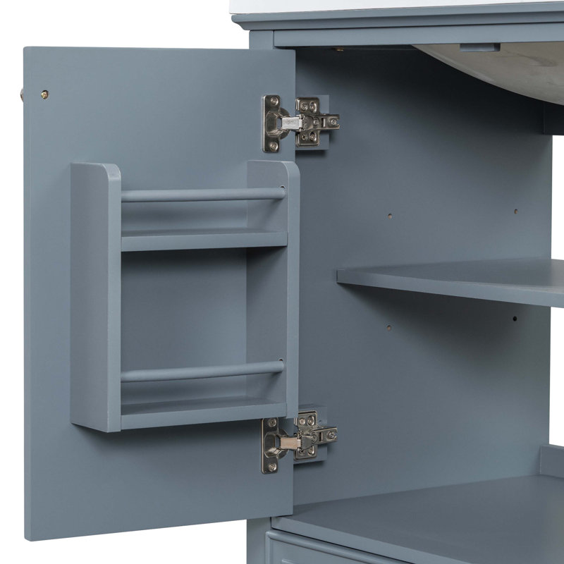 30" Blue Solid Wood Freestanding Bathroom Vanity Base