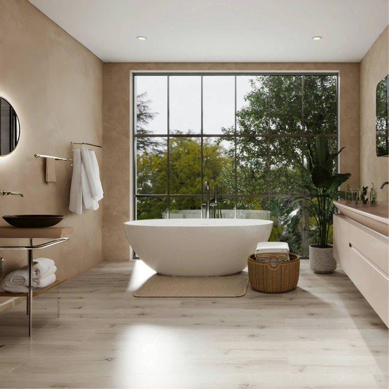 Baignoire autoportante de 65 po à surface solide, baignoire autoportante en résine de pierre de luxe fabriquée à la main avec trop-plein et bonde escamotable, blanc brillant