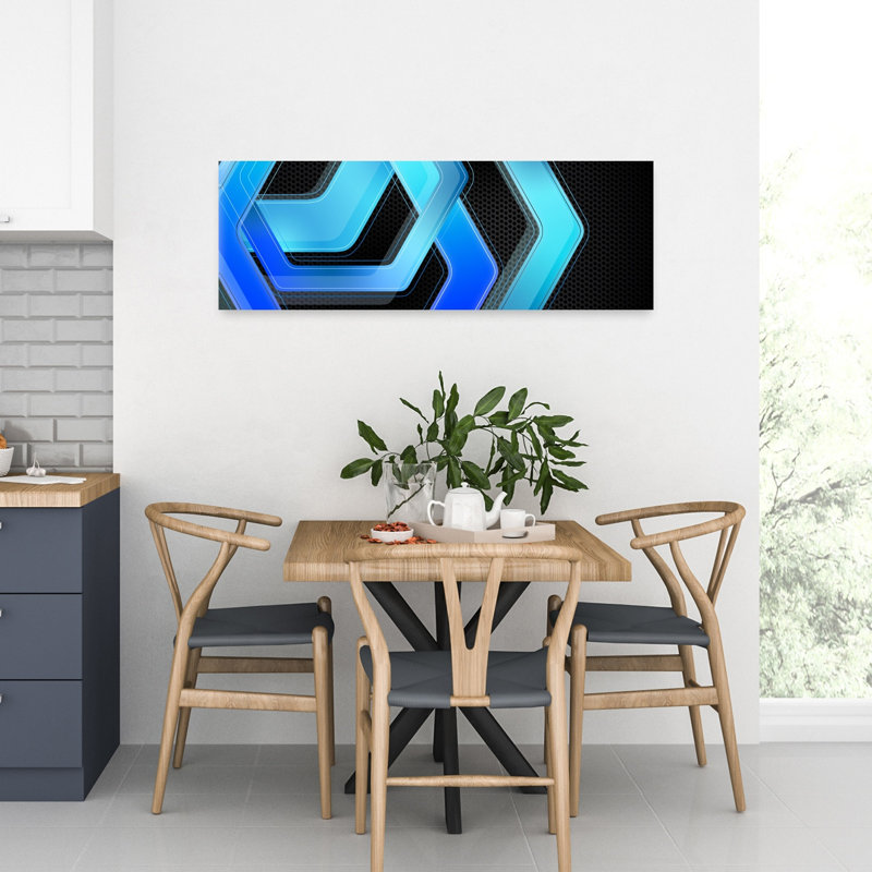 Art mural géométrique abstrait géométrique bleu dynamique, H 36 po x l 12 po
