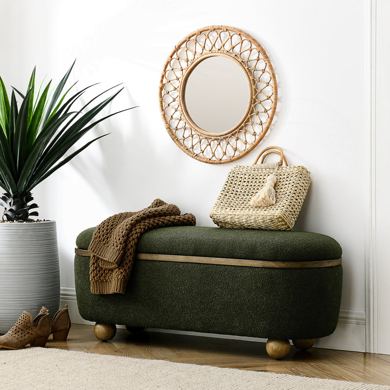Banc de rangement avec repose-pieds, banc rembourré avec rangement et repose-pieds, Vert foncé