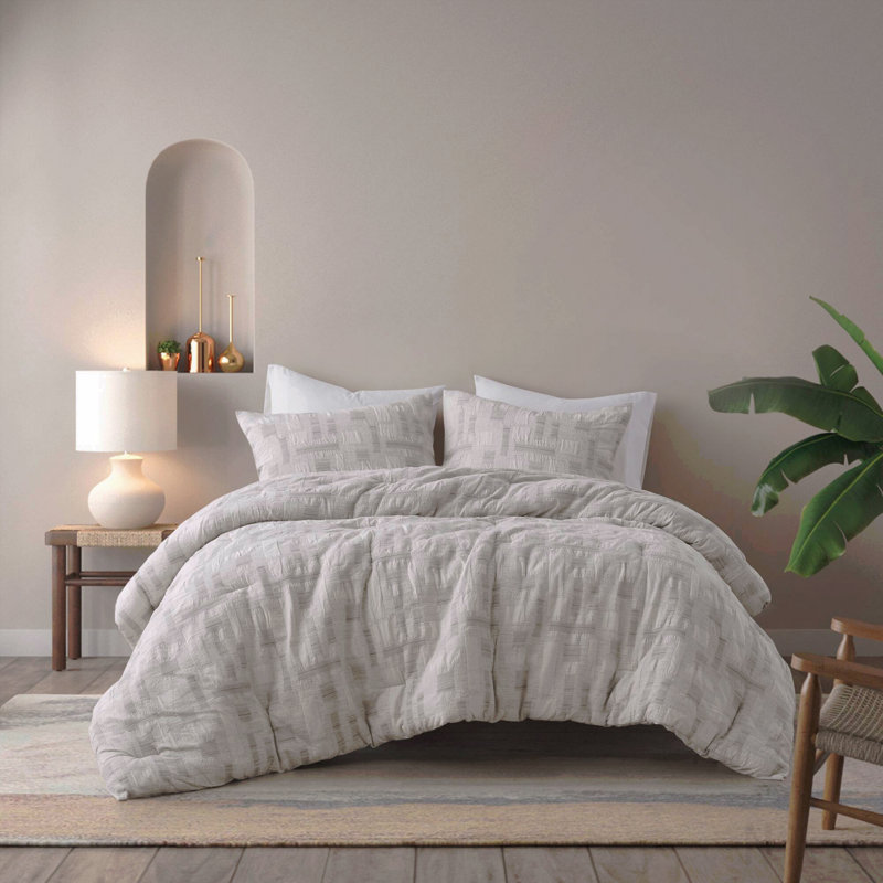3 Piece Cotton Jacquard Comforter Set-Full/Queen