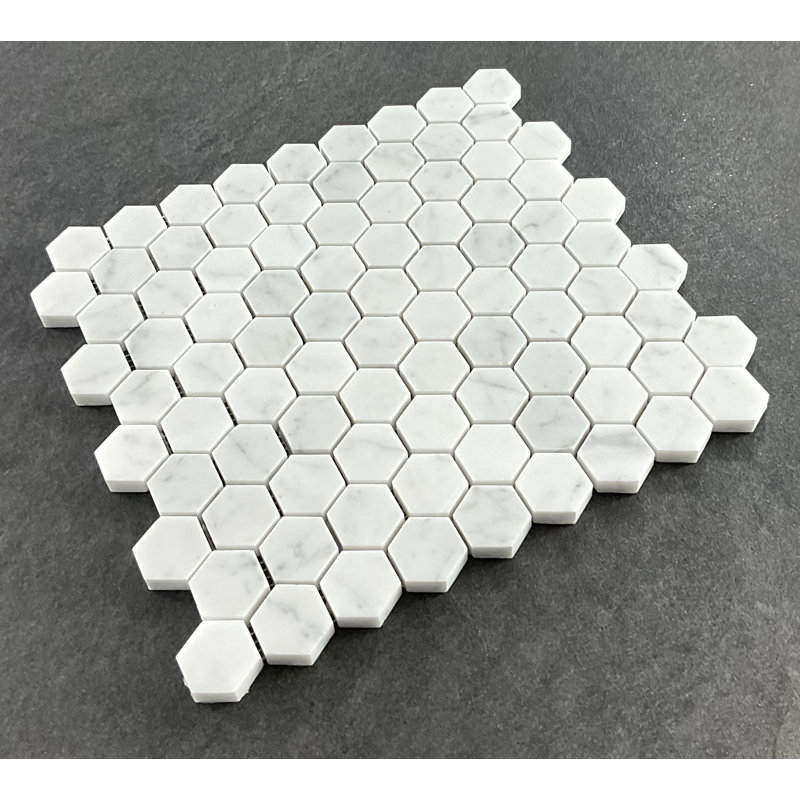 Carreau de mosaïque en marbre nid d'abeille 1,25 po x 1,25 po, Marbre de Carrare blanc