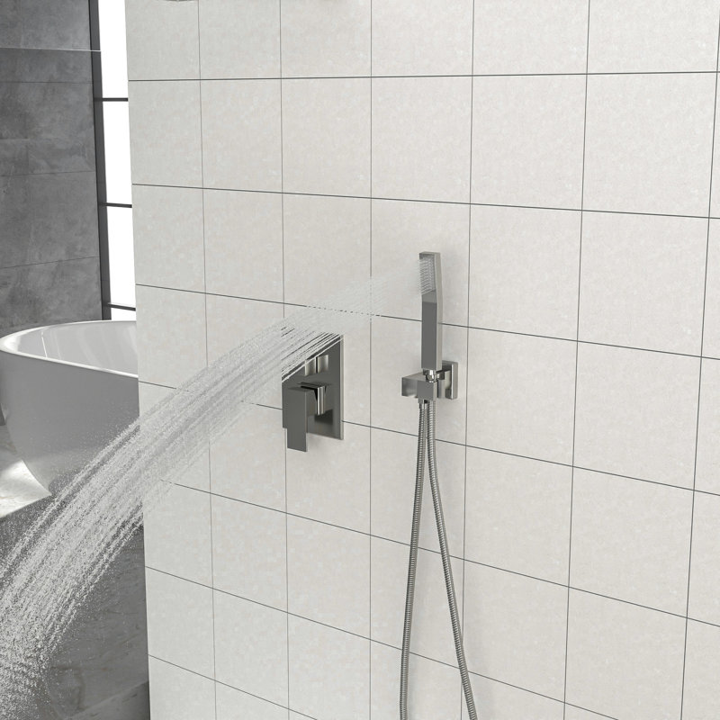 Dual Shower Head : 12 Inch Square Wall Mounted With Brushed Nickel Finish, - Scald Valve, And Easy Installation For Us Plumbing In Nickel, Balanced Rainfall Handheld, 360 Adjustable Angle