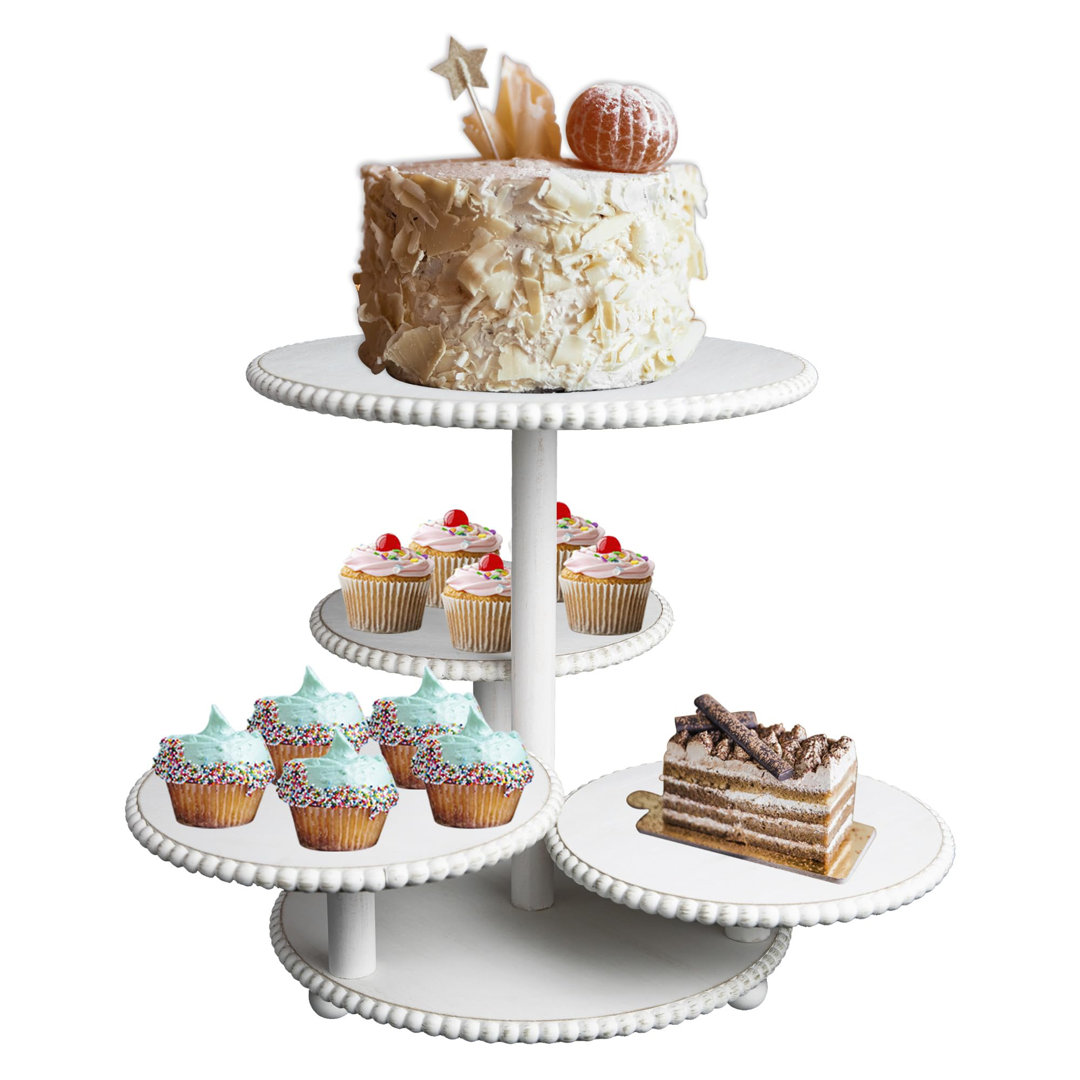 4 Tiered Rustic Wooden Beaded Cupcake and Cake Stand Winston Porter