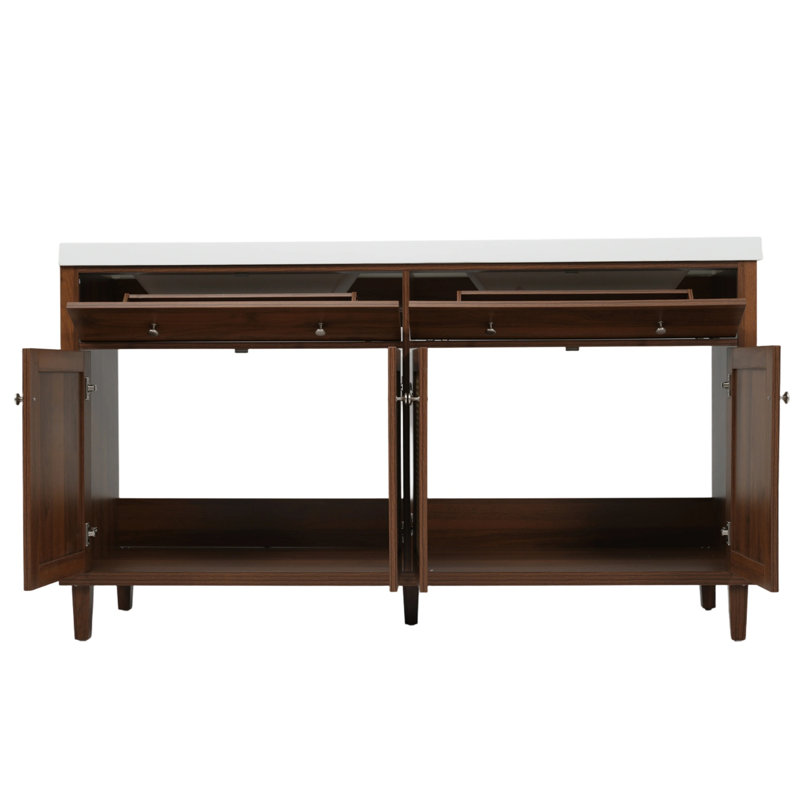 Armoire de meuble-lavabo moderne double avec rangement, bois massif et bois aggloméré, pour salle de bain familiale