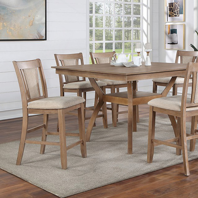 Ensemble transitionnel de 2 chaises à hauteur de comptoir en bois massif beige et beige